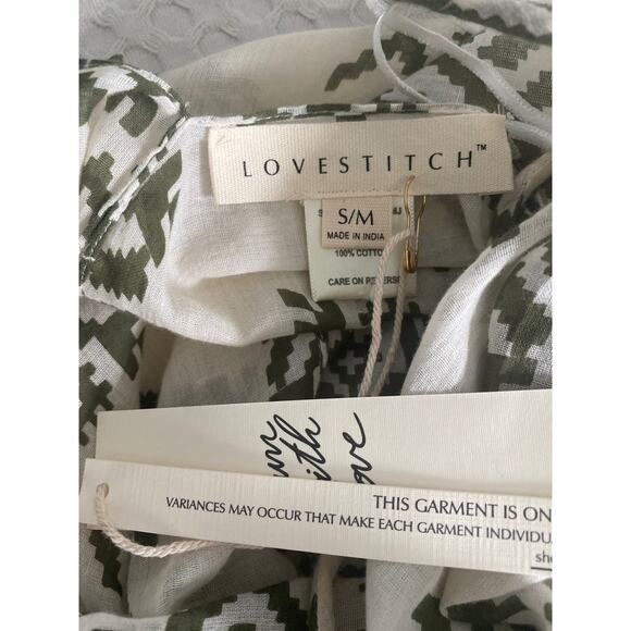 Lovestitch Olive Green Tribal Print Tassel Maxi Dress Handkerchief Hem S/M NEW - Picture 6 of 10